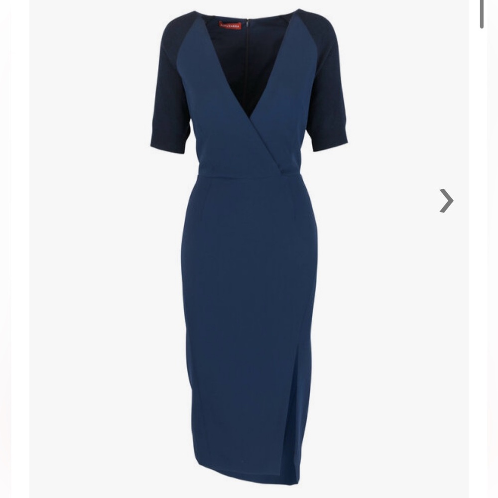Altuzarra Navy Blue Crepe V-Neck Cashmere Elbow Sleeve Sheath Dress Sz 42 US 10